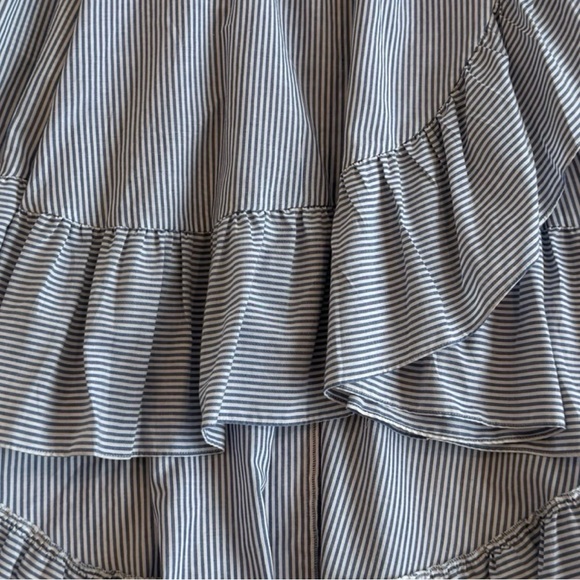 Maje Blue and White Striped Ruffled Wrap-Effect High-Low Maxi Skirt - Picture 7 of 13